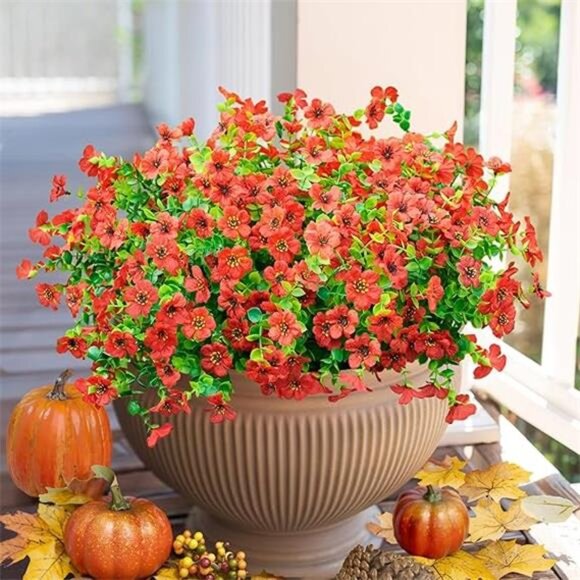 Artificial Faux Red Plants Flowers Outdoor Outside Fall Winter Christmas Decor - Picture 7 of 7